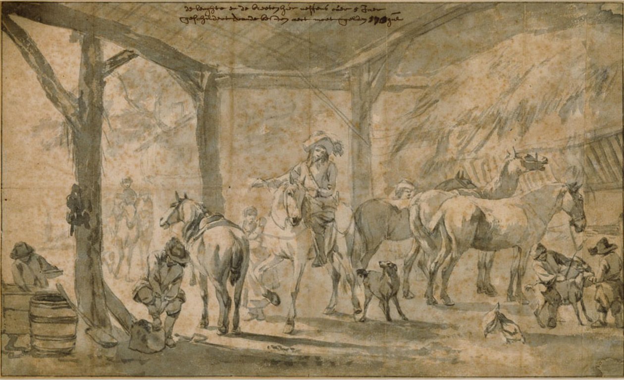 Interior de establo de Philips Wouwerman