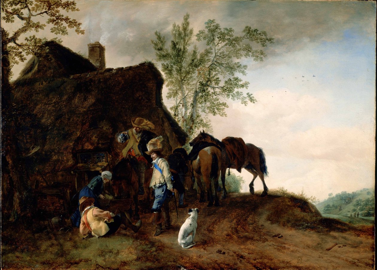 Los caballeros hacen una parada en una posada de Philips Wouwerman