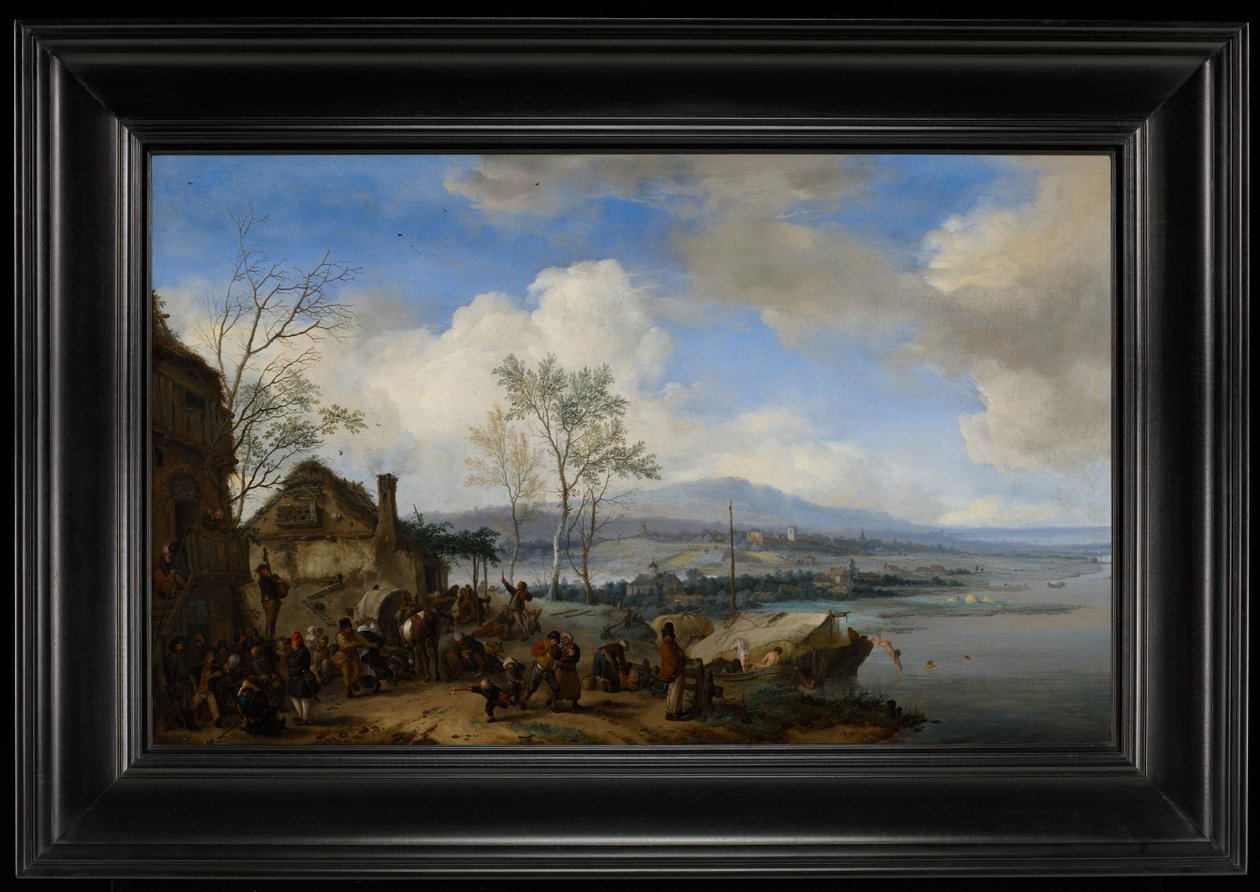 Campesinos alegres y bulliciosos en una posada de Philips Wouwerman