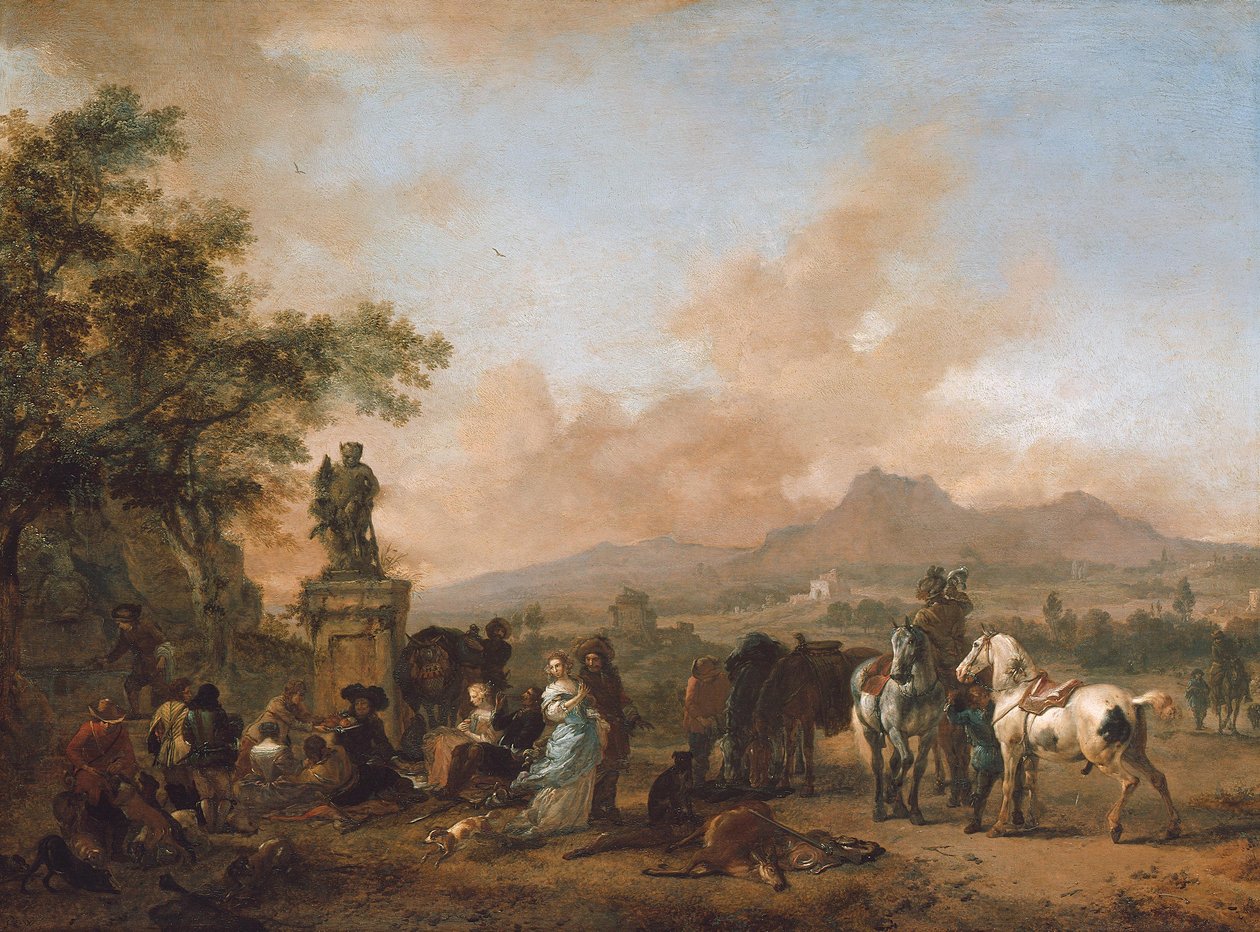 Descanso durante la caza del ciervo de Philips Wouwerman