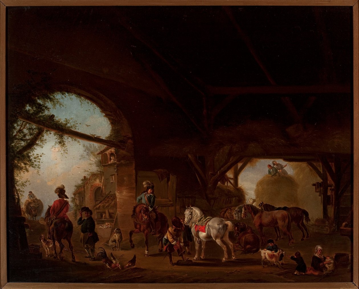 Escena de género en una granja de Philips Wouwerman