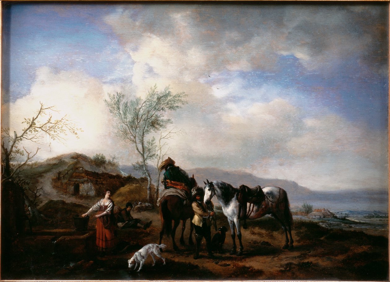 Dos jinetes cerca de una fuente de Philips Wouwerman