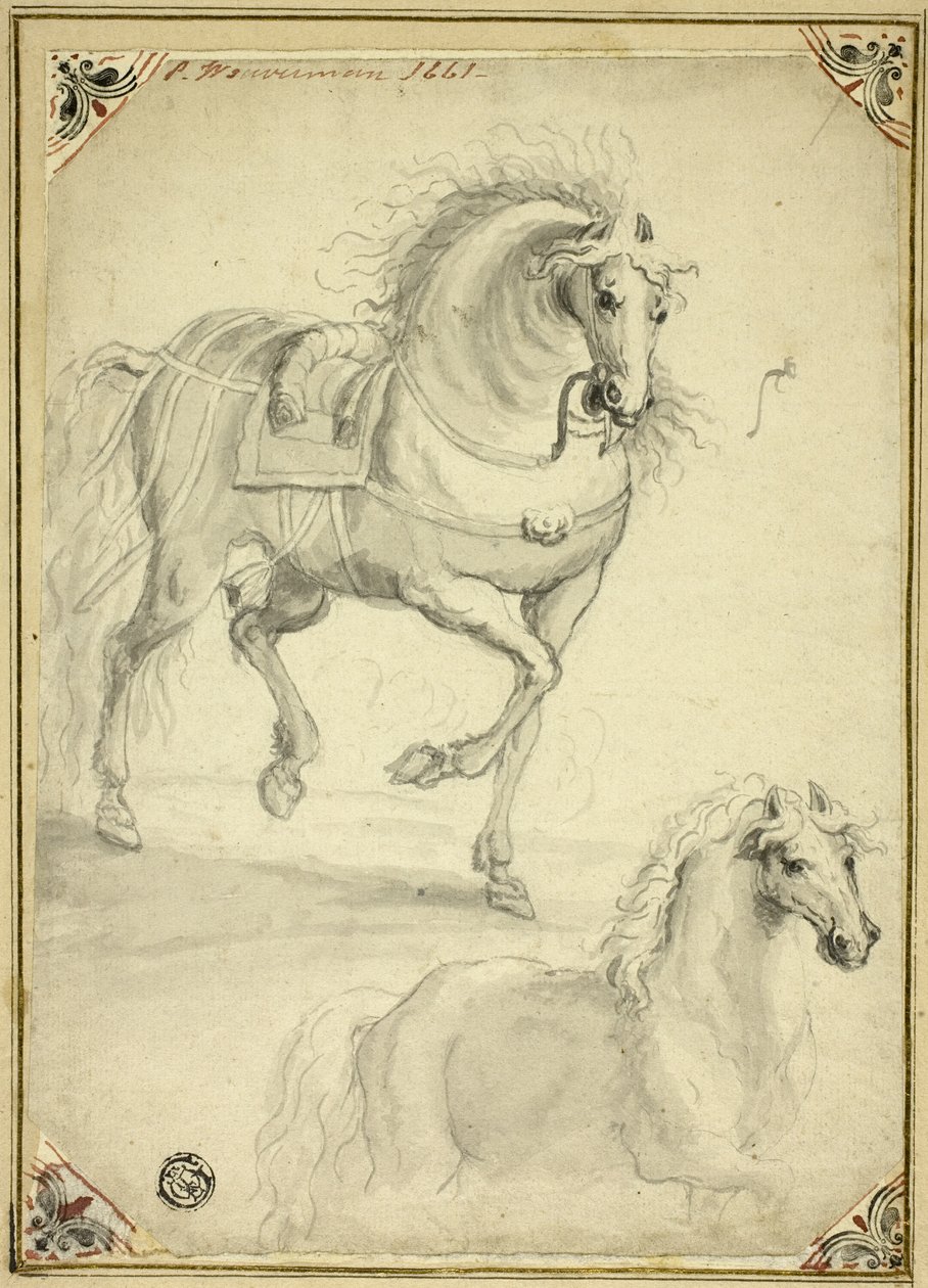 Dos bocetos de caballo al trote de Philips Wouwerman