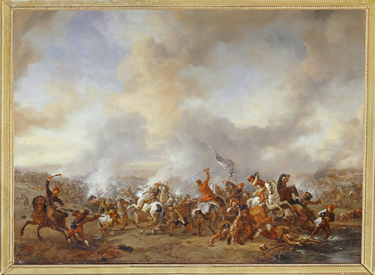 Una gran batalla de jinetes e infantes ... de Philips Wouwermans or Wouwerman