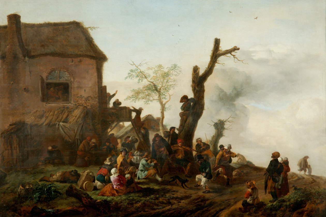 Alegre compañía ante una posada de Philips Wouwermans or Wouwerman