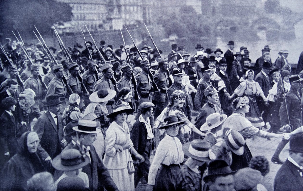 Tropas Checas regresando a casa después de la Primera Guerra Mundial de Photographer Czech