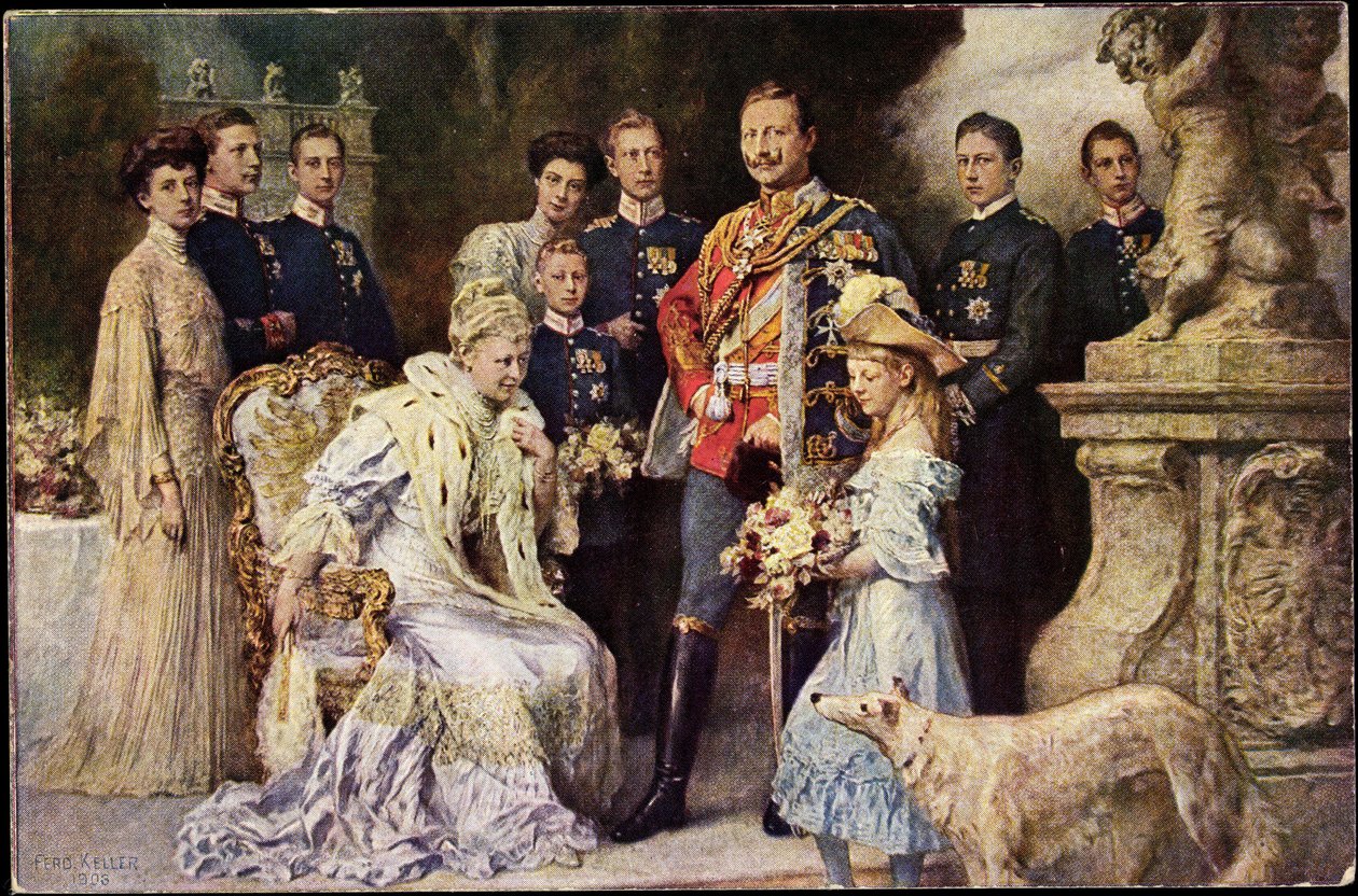 Artista Ak Kaiser Wilhelm II, Auguste Viktoria, Viktoria Luise, Greyhound, Prusia (foto b/n) de Photographer German
