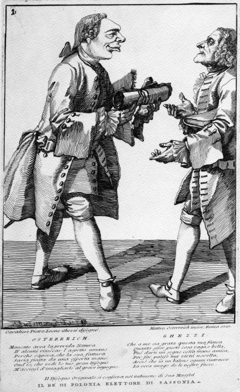 Osterreich y el Cavaliere Ghezzi, grabado hecho por Matthias Oesterreich, 1751 de Pier Leone Ghezzi