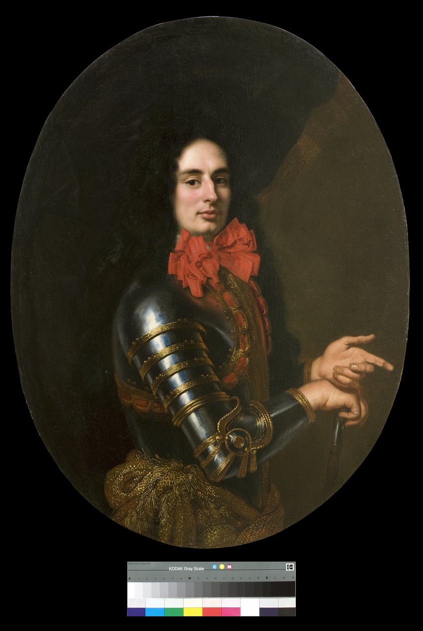 Retrato de un caballero con armadura y una bufanda roja de Pier Francesco Cittadini
