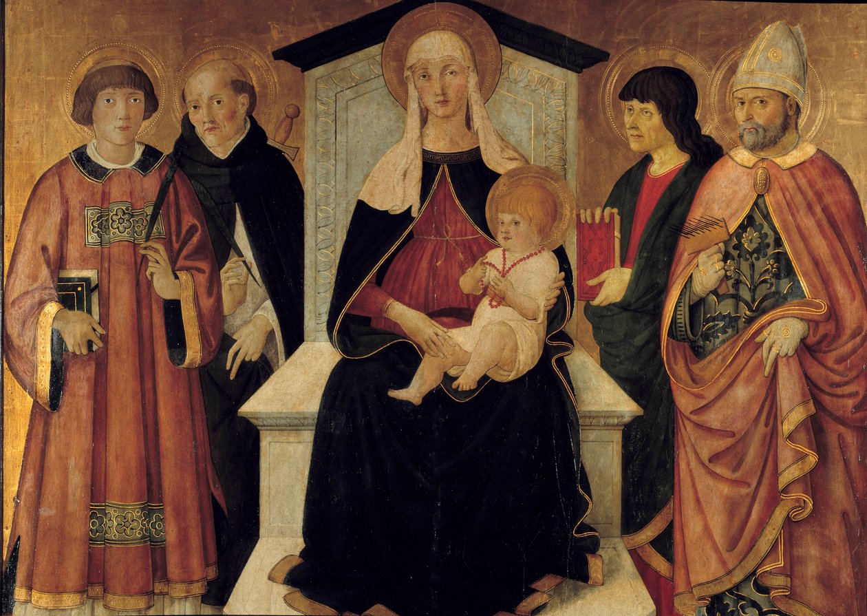 La Virgen y el Niño. La Virgen está rodeada por San Lorenzo diácono, San Pedro, San Juan, San Blas de Sebaste de Pier Francesco Fiorentino