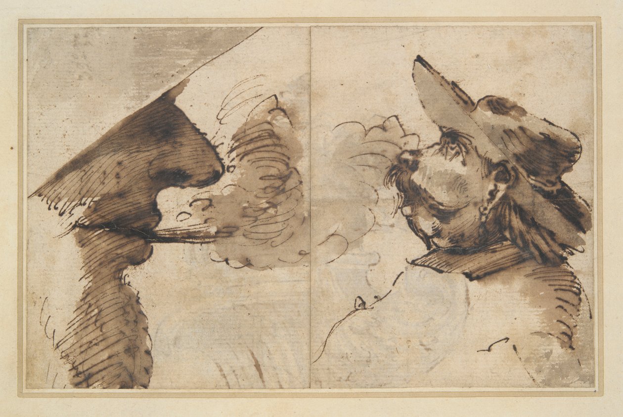 Caricaturas de dos cabezas masculinas de Pier Francesco Mola