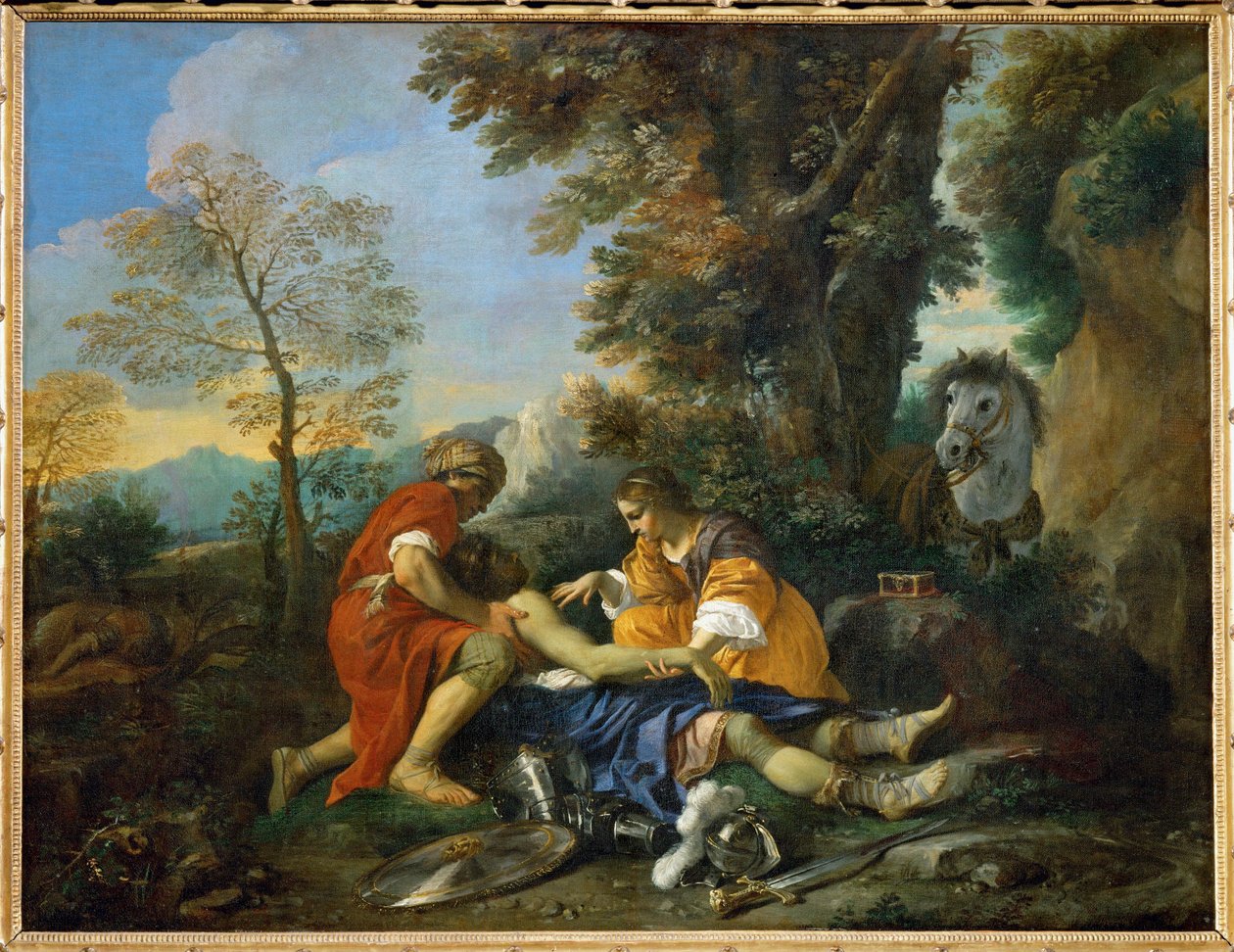 Herminie y Valfrino curan las heridas de Tancrede... de Pier Francesco Mola