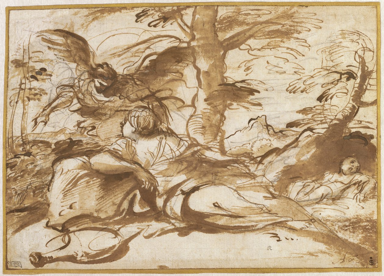El Ángel Apareciendo a Agar en el Desierto (recto) de Pier Francesco Mola