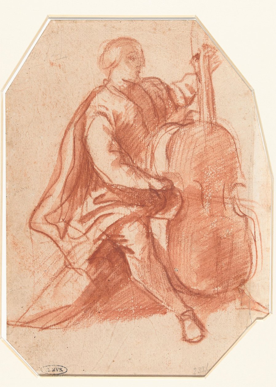 Viola da Gamba-Spieler, Dreiviertel von der Seite de Pier Francesco Mola