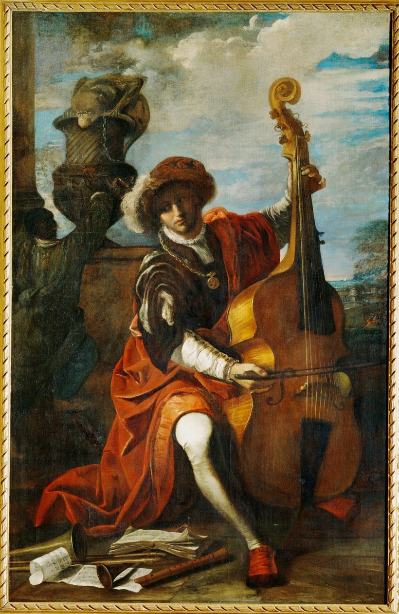 Joven músico con una viola da gamba, posiblemente el famoso músico de la Cappella Pontifica Bonaventura Argenti (pintura sobre lienzo) de Pier Francesco Mola