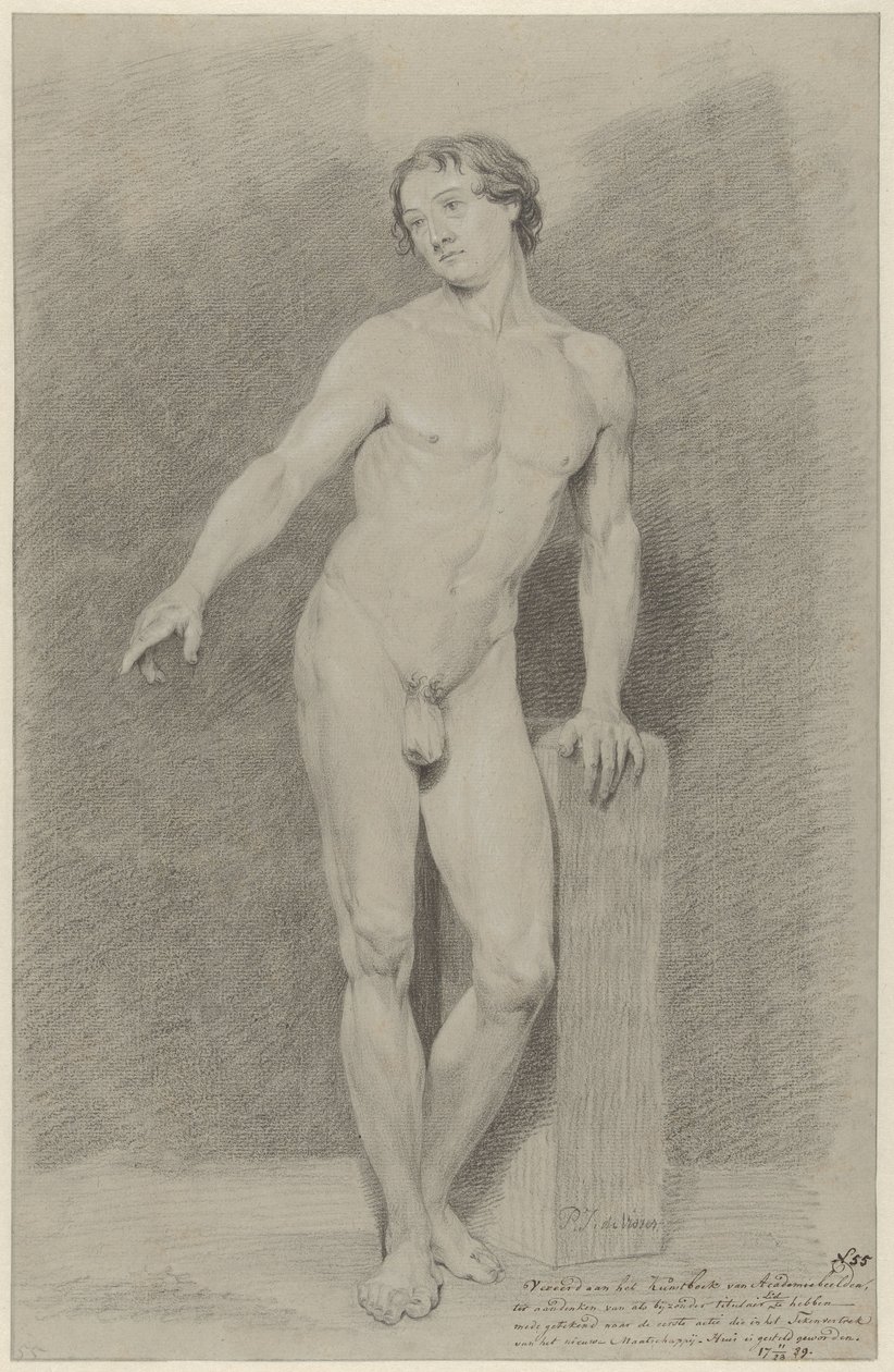 Hombre desnudo de pie, con el brazo extendido, hacia la izquierda de Pier Johannes de Visser
