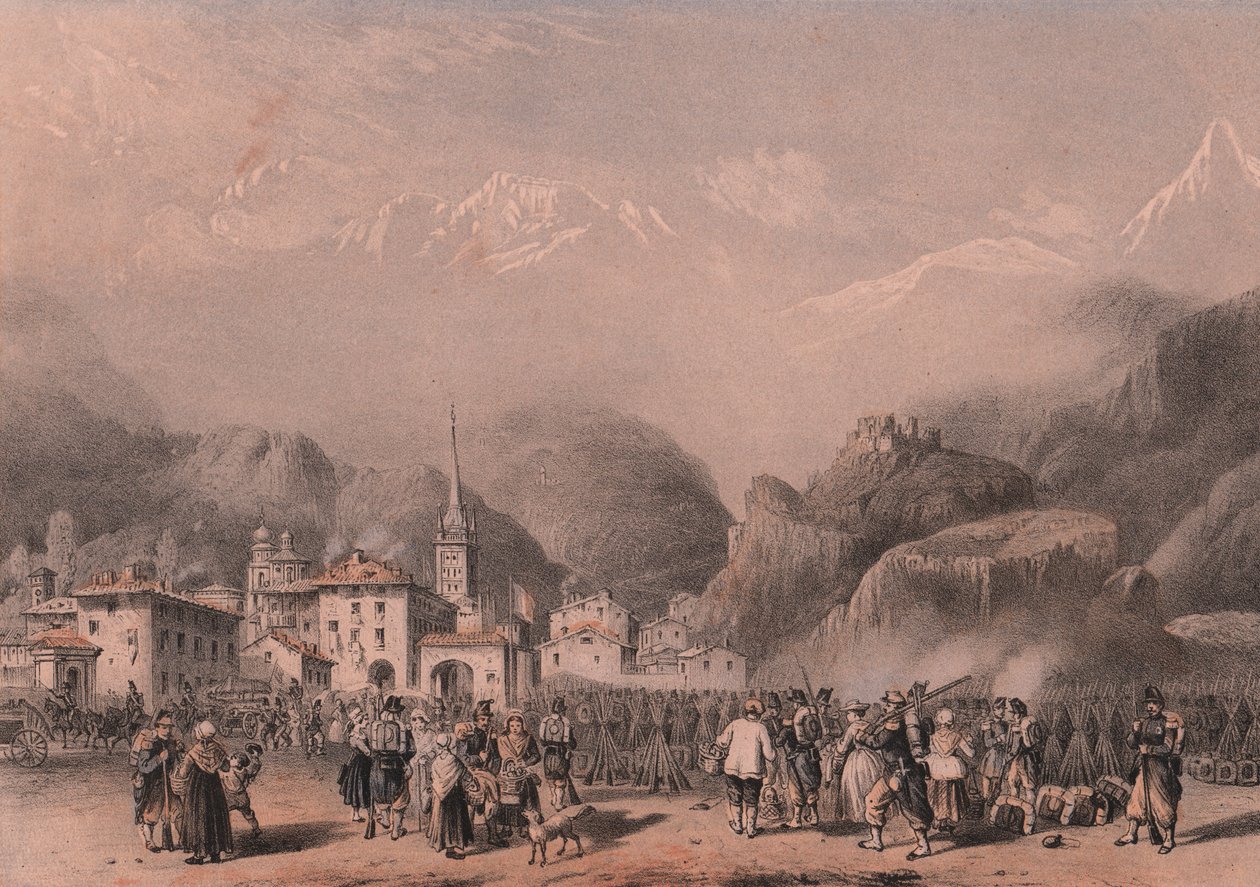Bivouac de tropas francesas en Susa, Piamonte de Blaise Nicolas Le Sueur