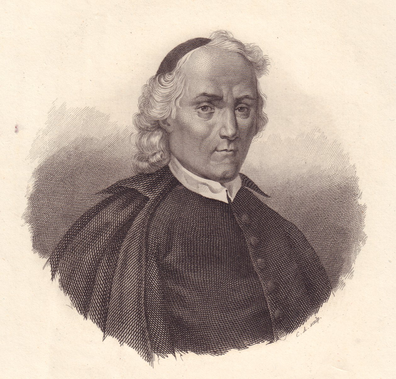 Retrato del presbiteriano e historiador italiano Ludovico Antonio Muratori, grabado en cobre de Blaise Nicolas Le Sueur