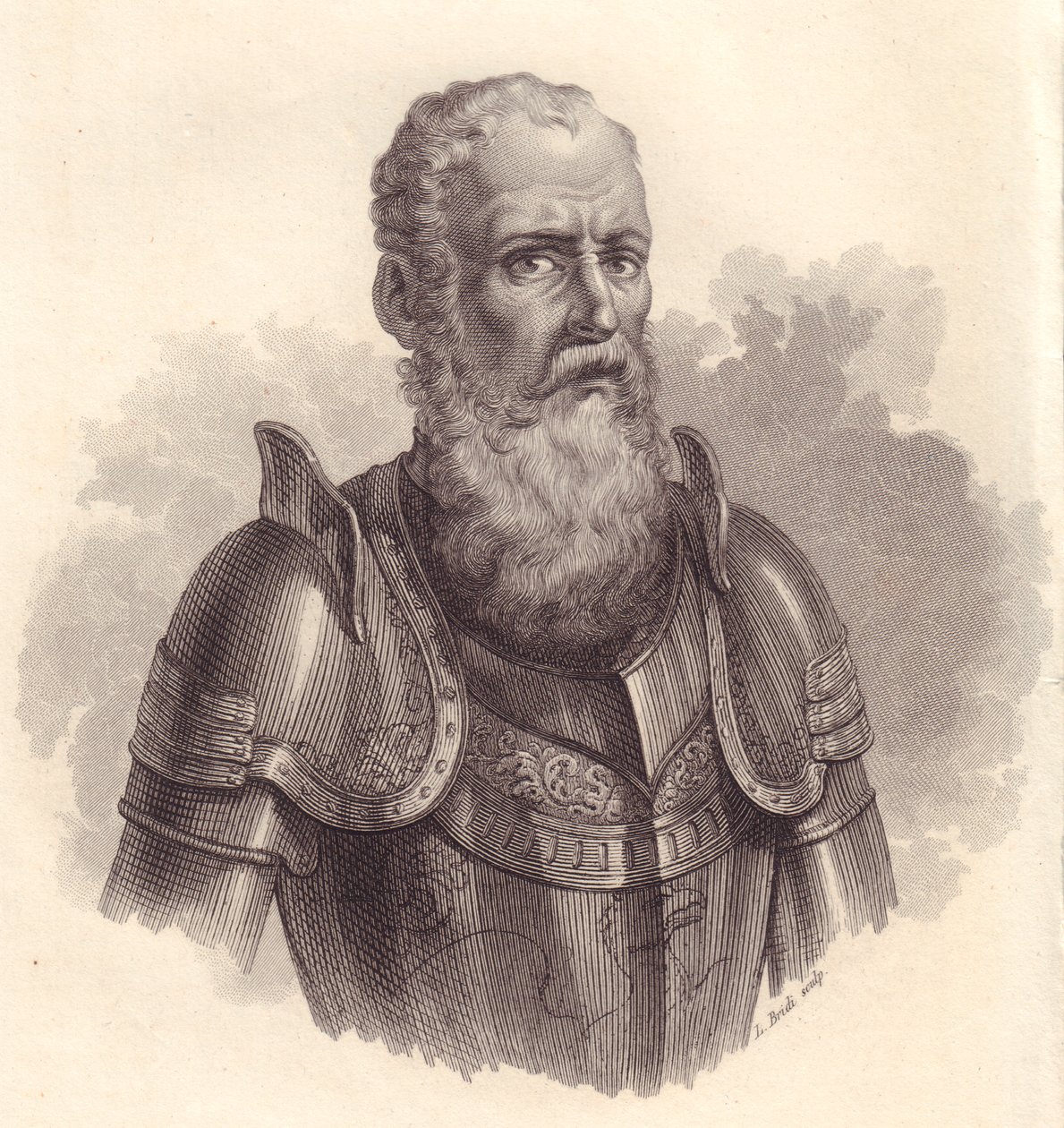 Retrato del líder militar italiano Ezzelino III da Romano, grabado en cobre de Blaise Nicolas Le Sueur
