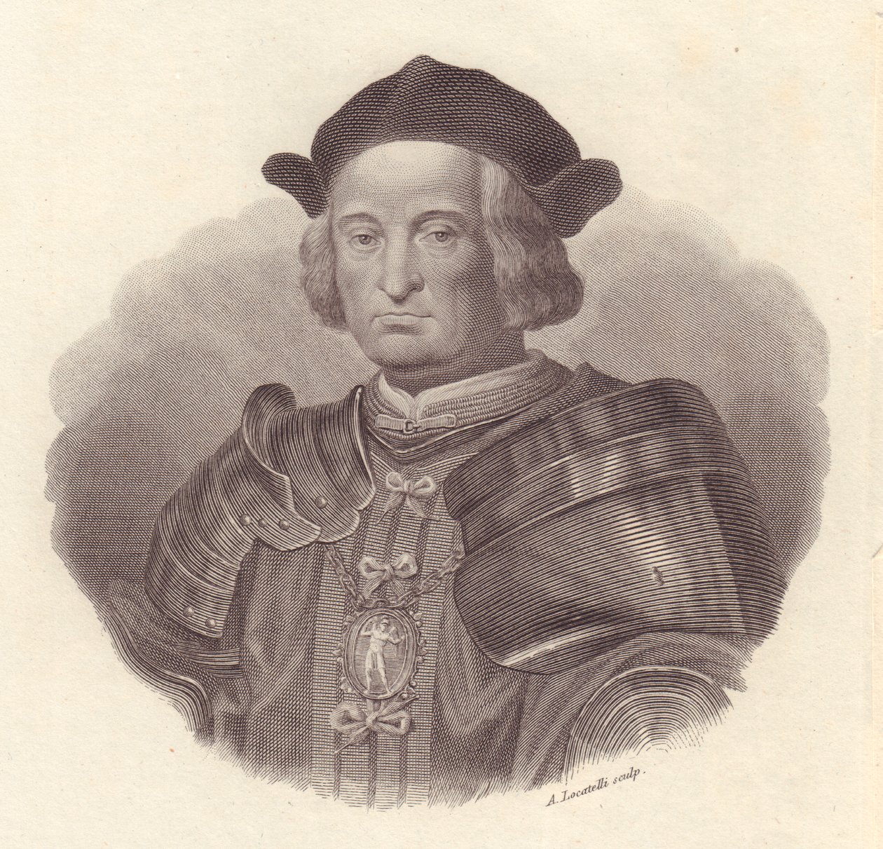 Retrato del líder militar y político italiano Gian Giacomo Trivulzio, grabado en cobre por Locatelli de Blaise Nicolas Le Sueur