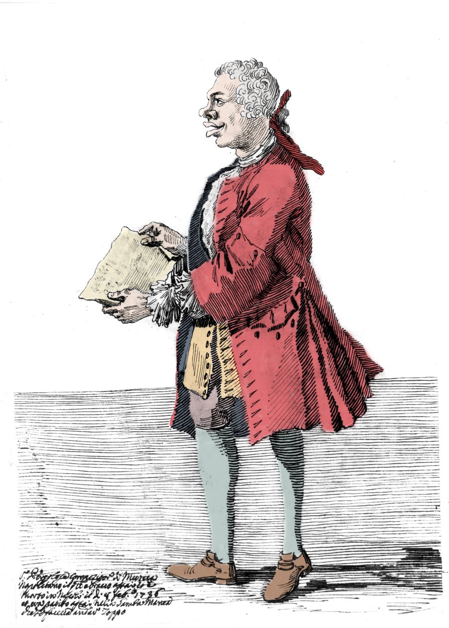 Caricatura de Giovanni Battista Pergolesi (1710-1736). Dibujo de Pier Leone Ghezzi (1674-1755) que muestra que el compositor sufría de una discapacidad en una pierna y era cojo. 1736. de Pier Leone Ghezzi
