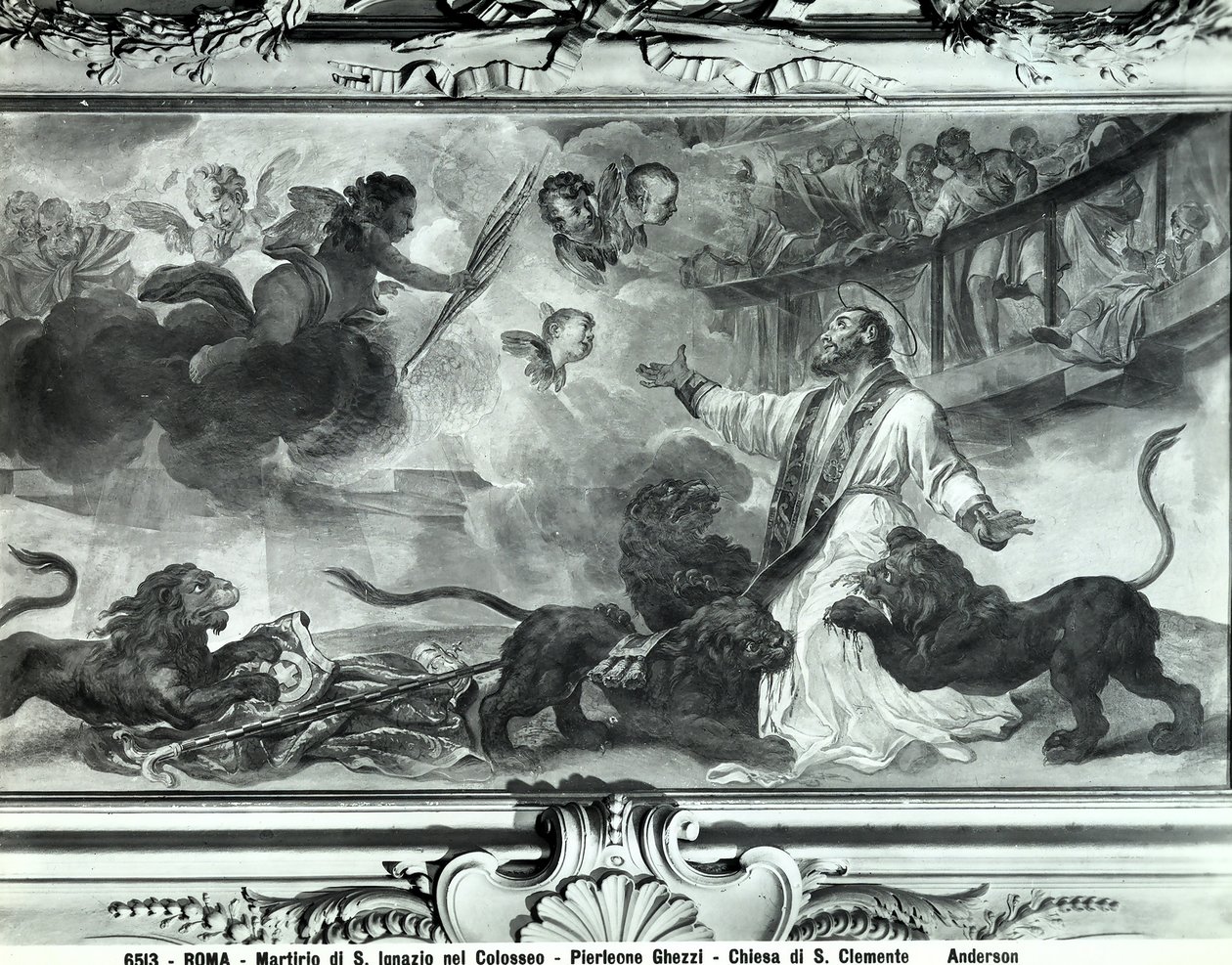 El martirio de San Ignacio de Antioquía en el Coliseo (fresco) (b/n) de Pier Leone Ghezzi