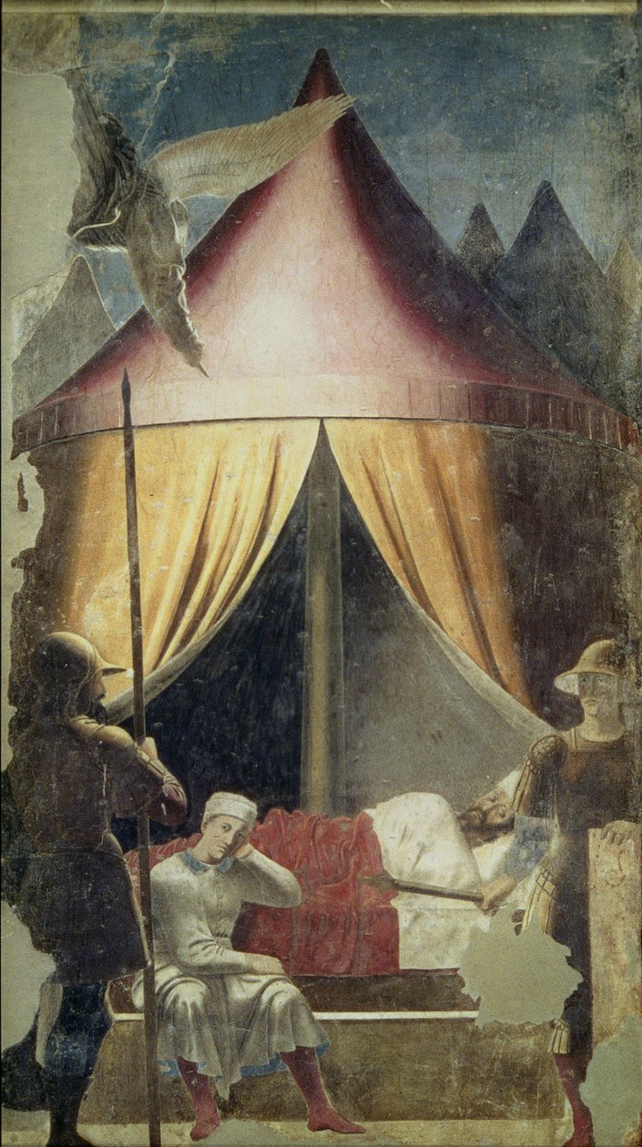 El sueño de Constantino, de La leyenda de la verdadera cruz, completado en 1464 de Piero della Francesca