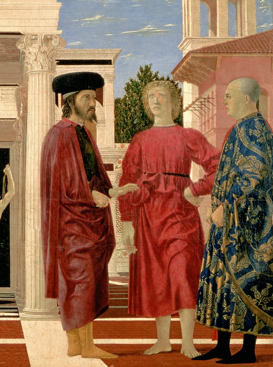La Flagelación de Cristo (detalle de las tres figuras en primer plano) de Piero della Francesca