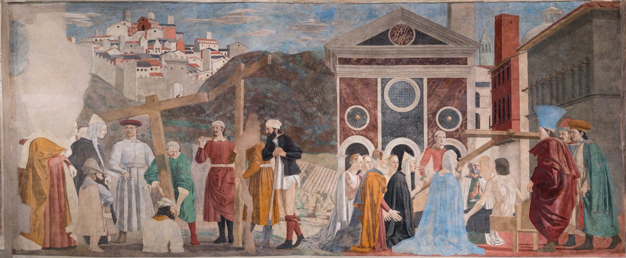 Hallazgo de las tres cruces y verificación de la Cruz, de Las historias de la Vera Cruz (fresco) de Piero della Francesca