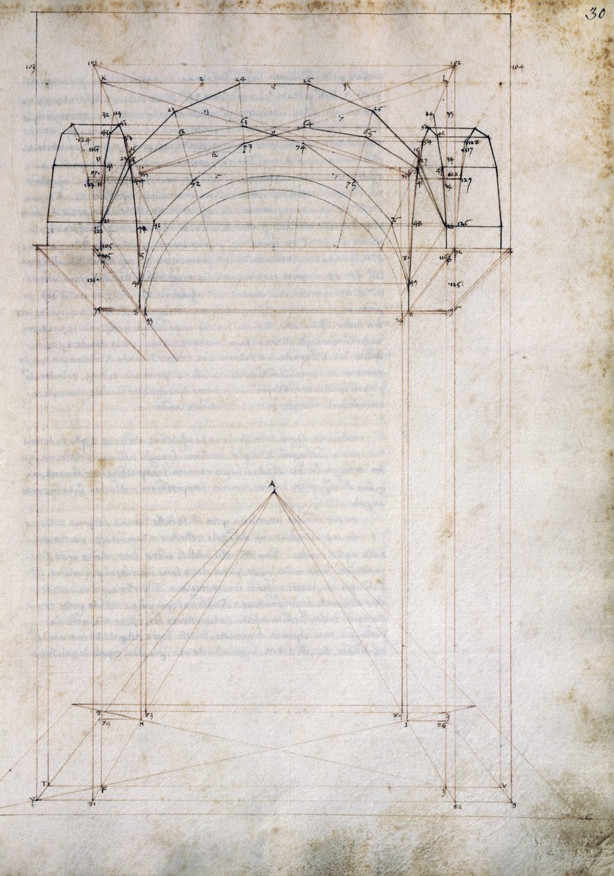 Perspectiva del pasillo con bóveda de crucería, página de De Prospectiva pingendi (Sobre la perspectiva de la pintura), de Piero della Francesca (ca 1415-1492), Italia de Piero della Francesca