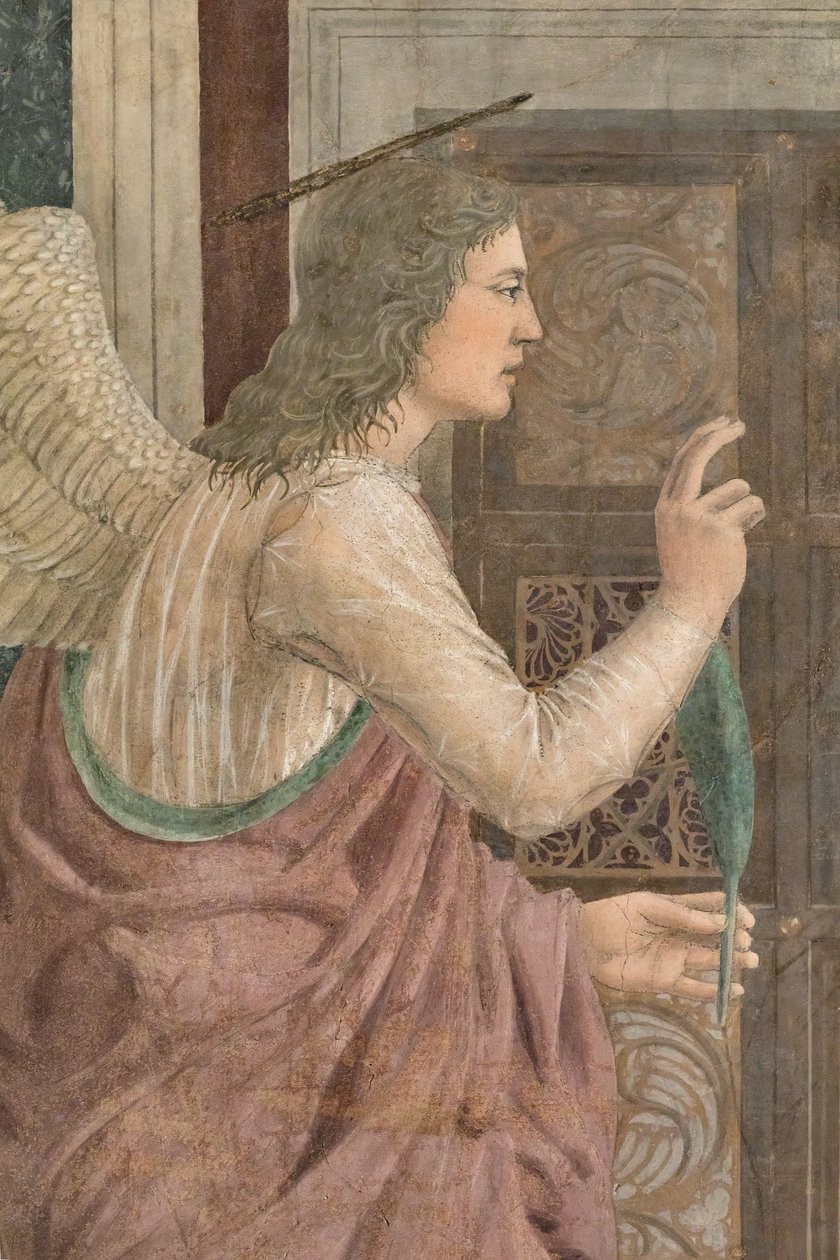 La Anunciación, detalle de Las Historias de la Vera Cruz (fresco) de Piero della Francesca