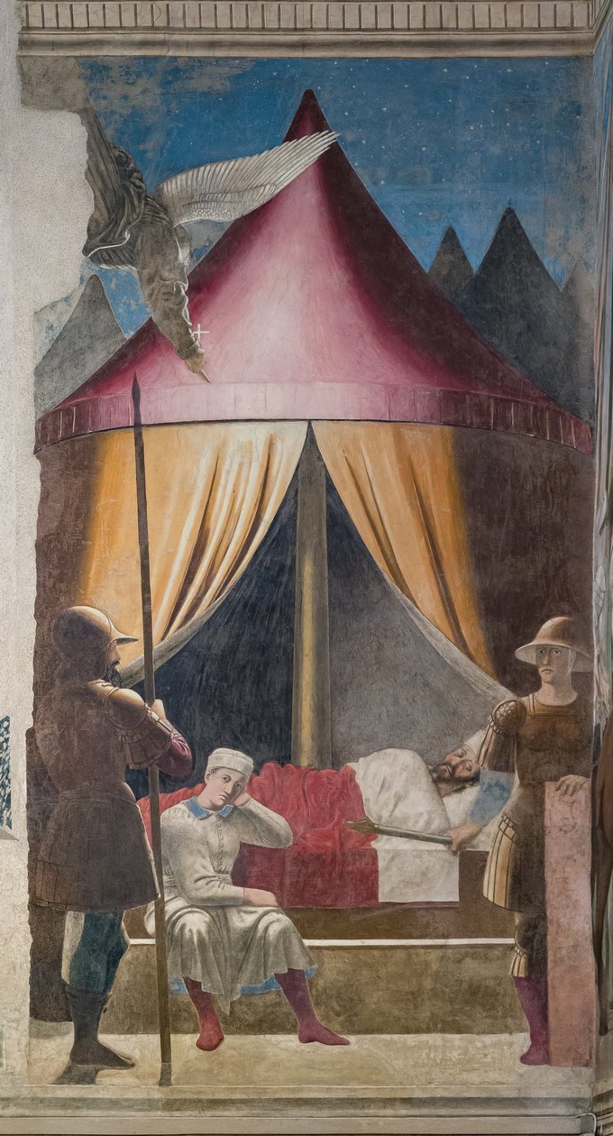 El sueño de Constantino, detalle de Las historias de la Vera Cruz (fresco) de Piero della Francesca