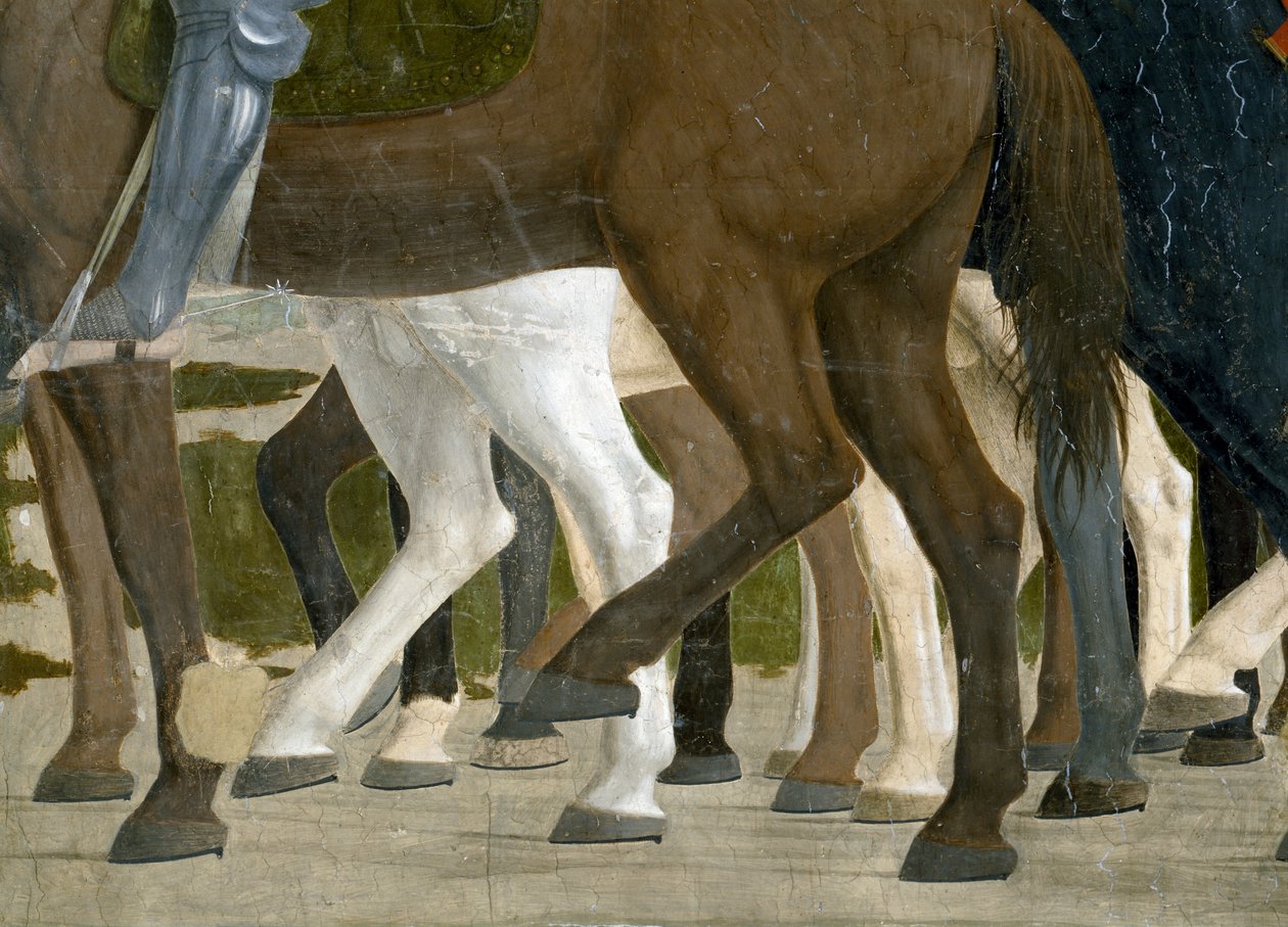 La Leyenda de la Verdadera Cruz, la Victoria de Constantino en la Batalla del Puente Milvio, detalle de los pies del caballo (detalle) de Piero della Francesca