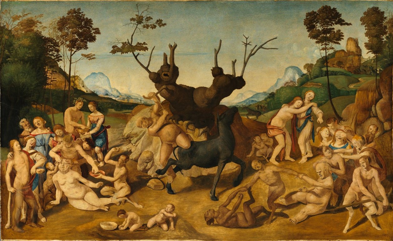 Italiano: Historia de Silenos, escena: Las desventuras de Sileno de Piero di Cosimo