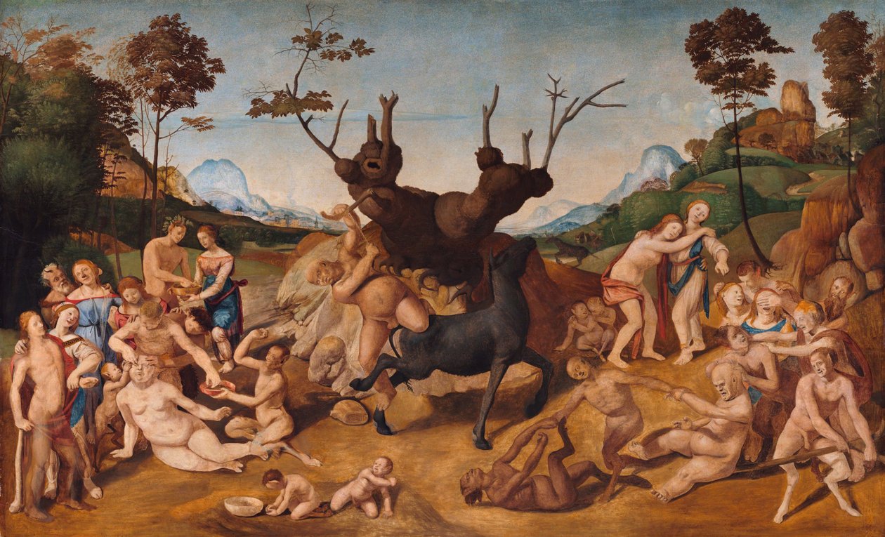 Italiano: Historia de Silenos, escena: Las desventuras de Sileno de Piero di Cosimo