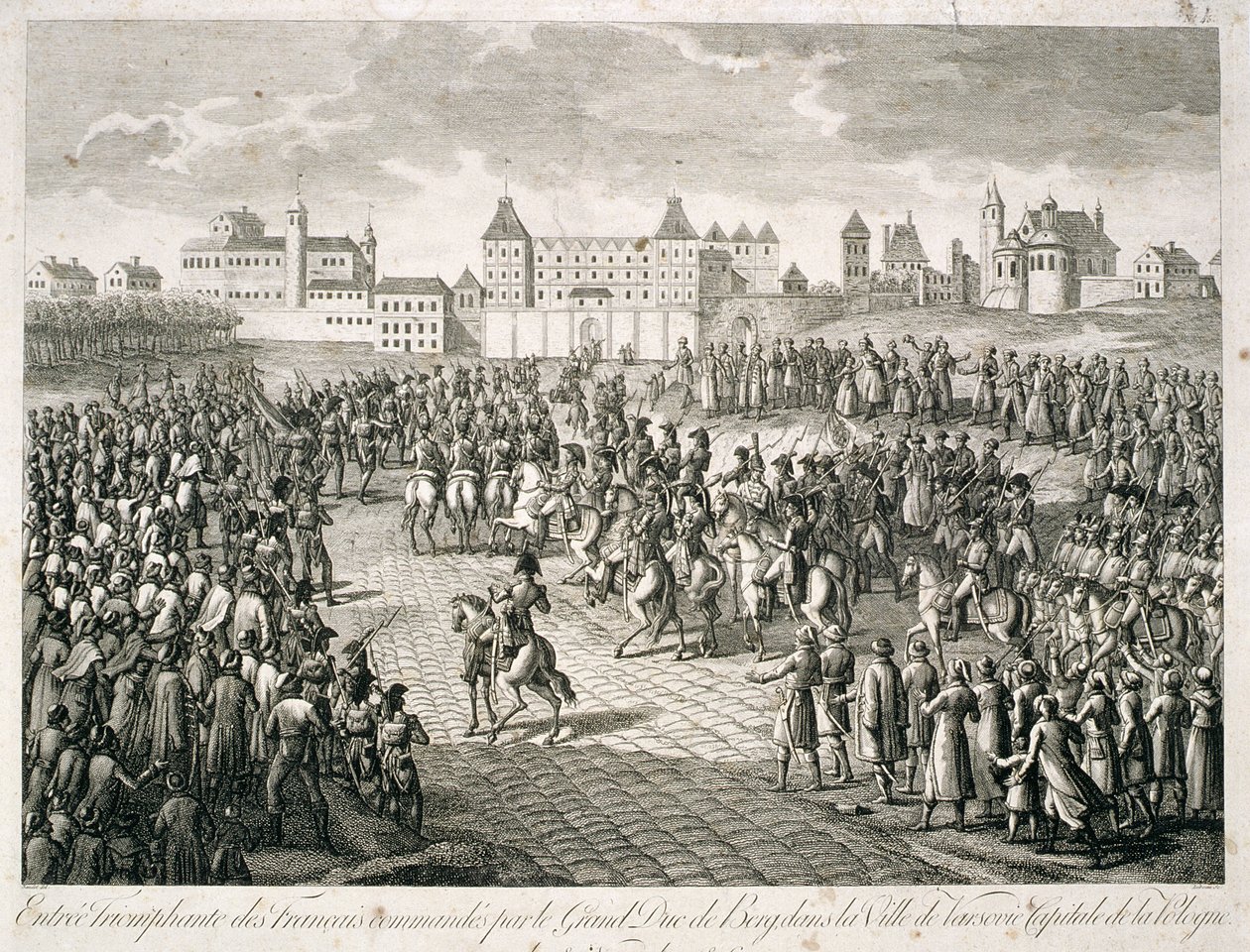 Entrada triunfal de los franceses en Varsovia en 1806 bajo el mando del Gran Duque de Berg, 1810 de Pierre Adrien Le Beau