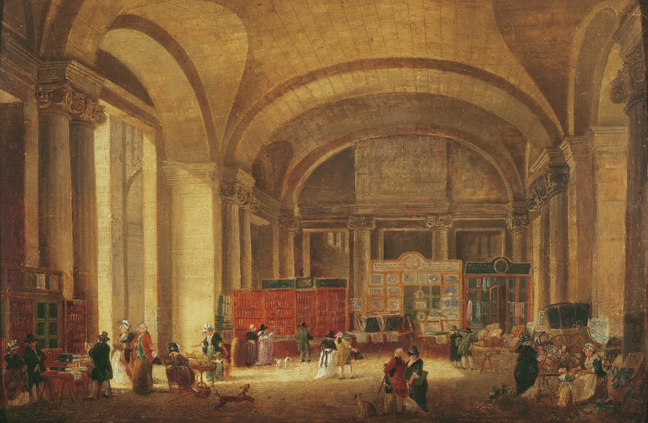 Vendedores de grabados en la entrada del Louvre, 1791 de Pierre Antoine Demachy