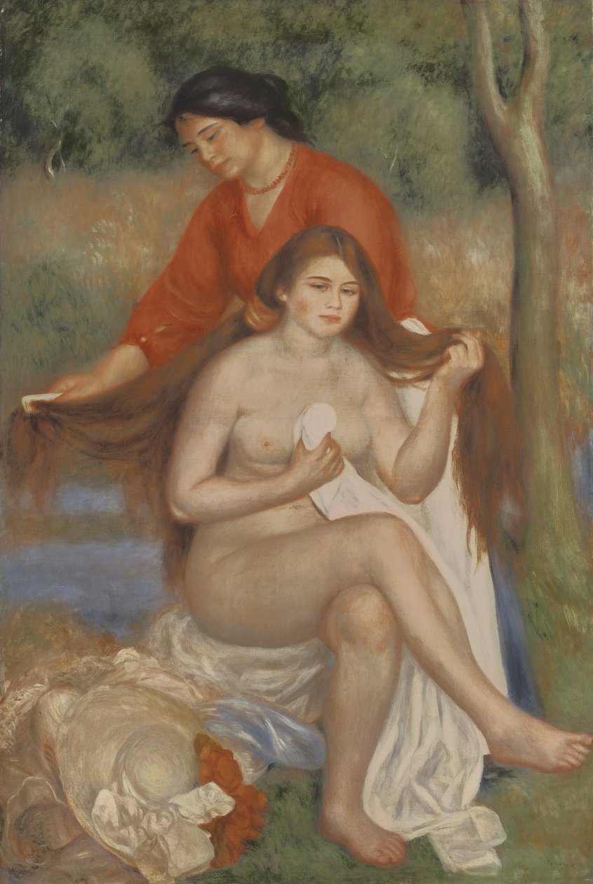 Bañista y criada, c.1900 de Pierre Auguste Renoir