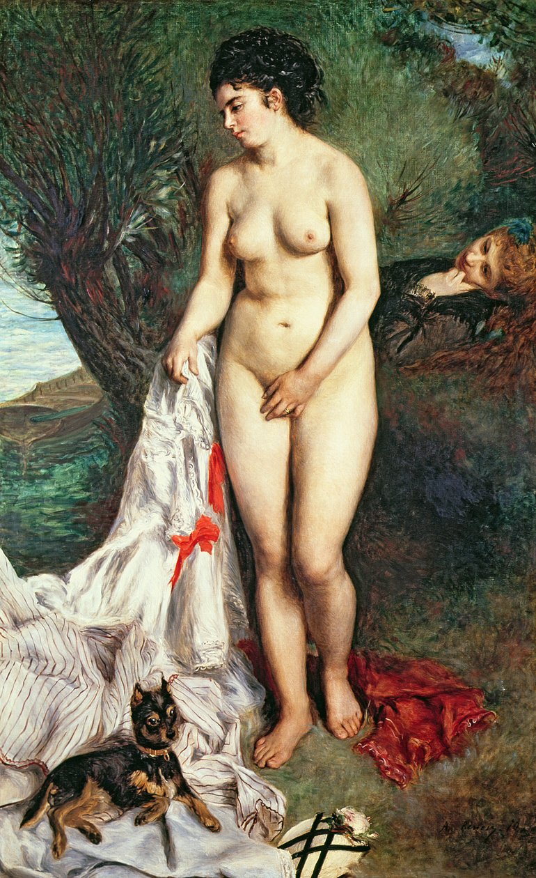 Bañista con un perro Griffon, 1870 de Pierre Auguste Renoir