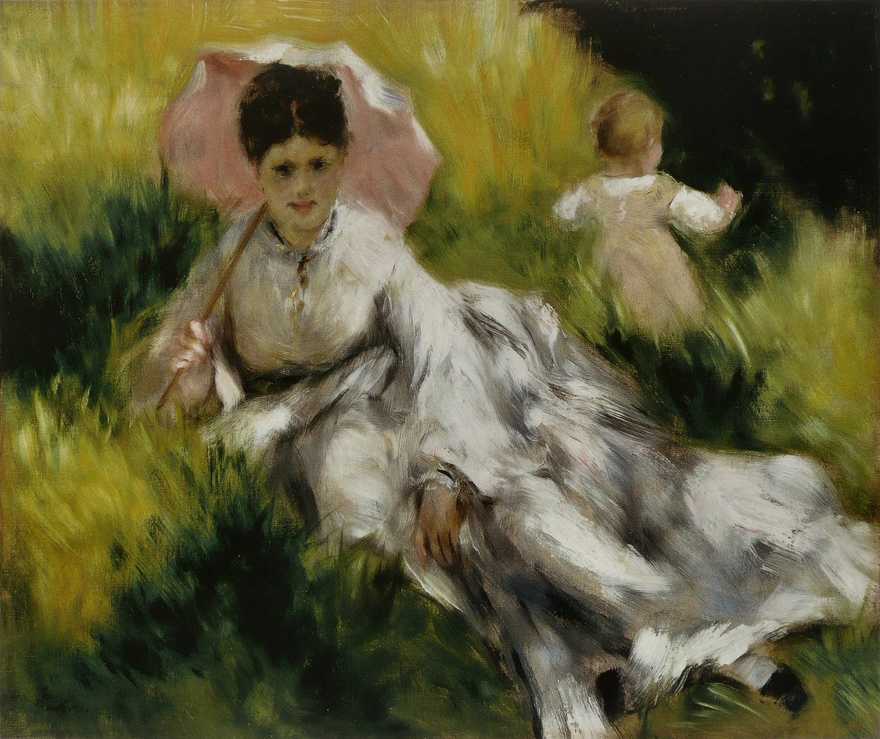 Mujer con sombrilla y niño de Pierre Auguste Renoir