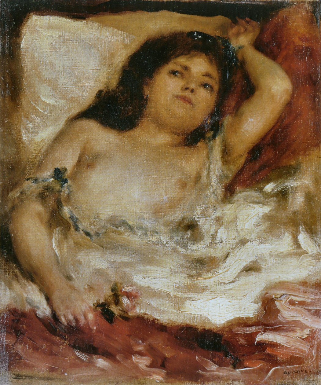 Mujer semi-desnuda acostada de Pierre Auguste Renoir