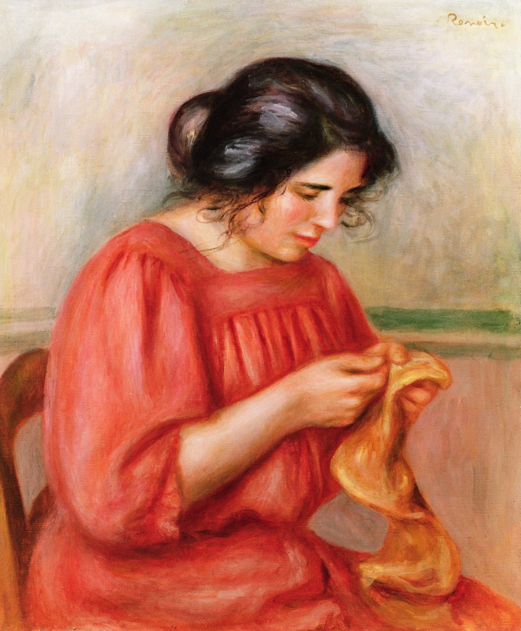 Gabrielle remendando, 1908 de Pierre Auguste Renoir