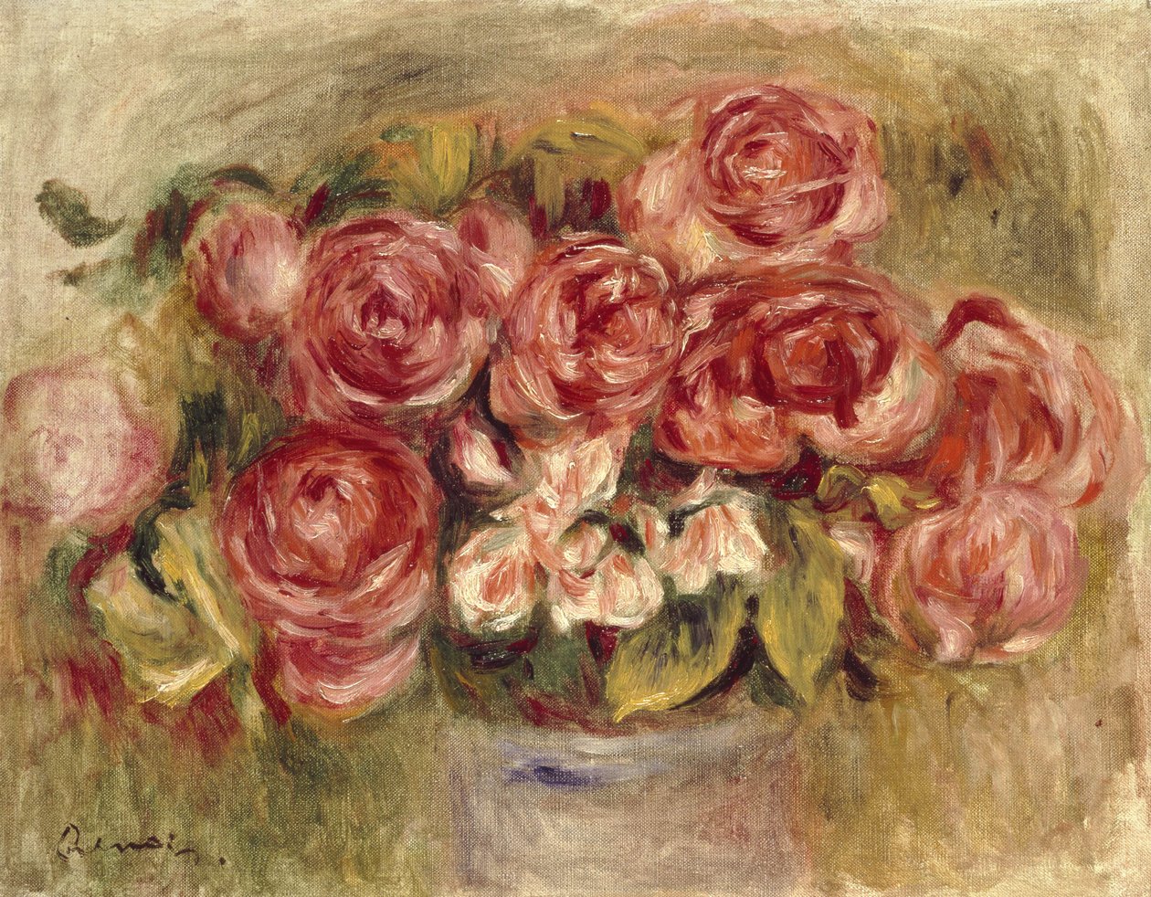 Naturaleza muerta de rosas en un jarrón, 1880s y 1890s de Pierre Auguste Renoir