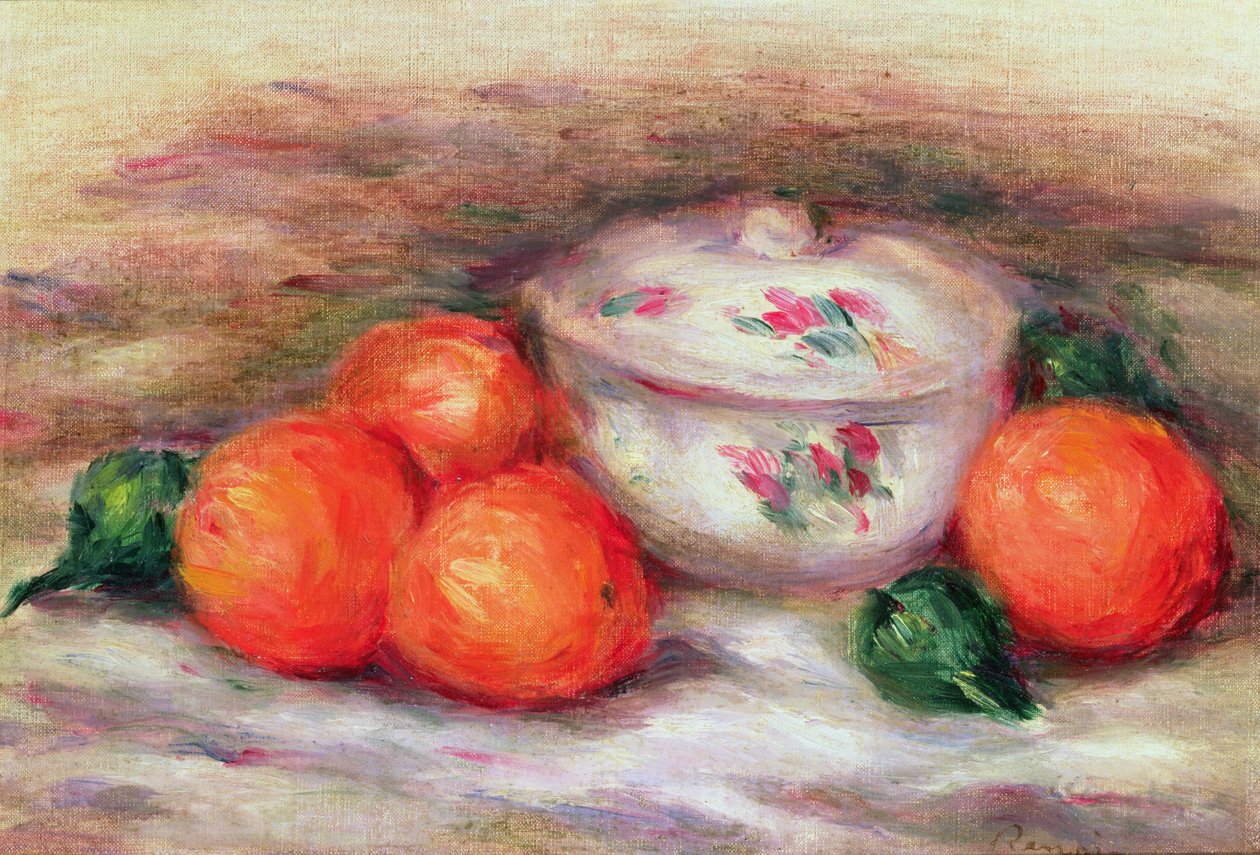Naturaleza muerta con un plato cubierto y naranjas de Pierre Auguste Renoir