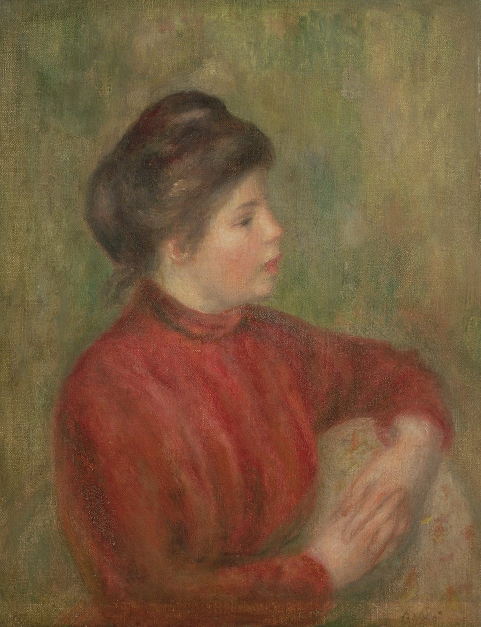 Mujer Apoyando las Manos en una Silla, 1891 de Pierre Auguste Renoir