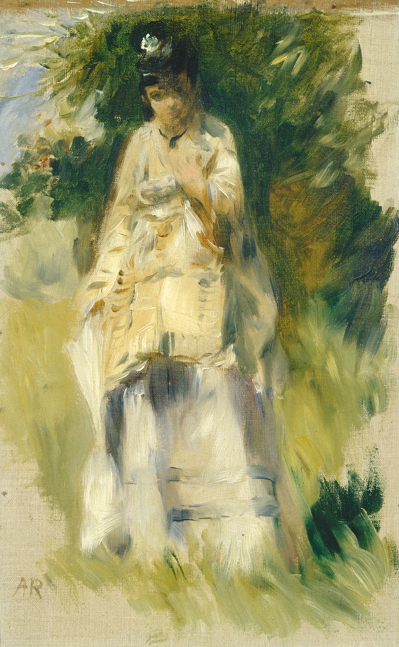 Mujer de pie junto a un árbol de Pierre Auguste Renoir