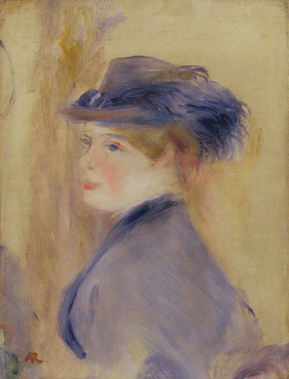 Mujer en Azul con Sombrero de Plumas, c.1875 de Pierre Auguste Renoir