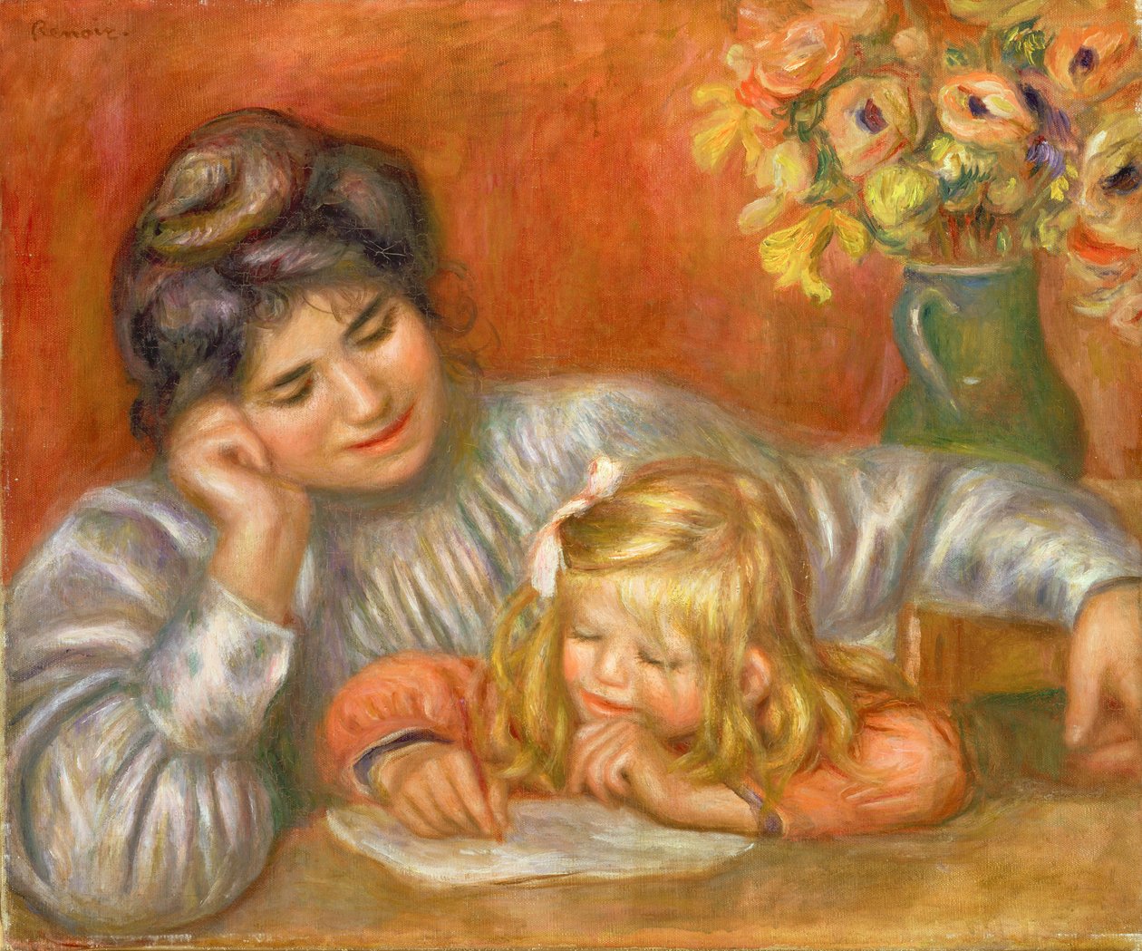 Lección de escritura (Gabrielle y Claude) de Pierre Auguste Renoir