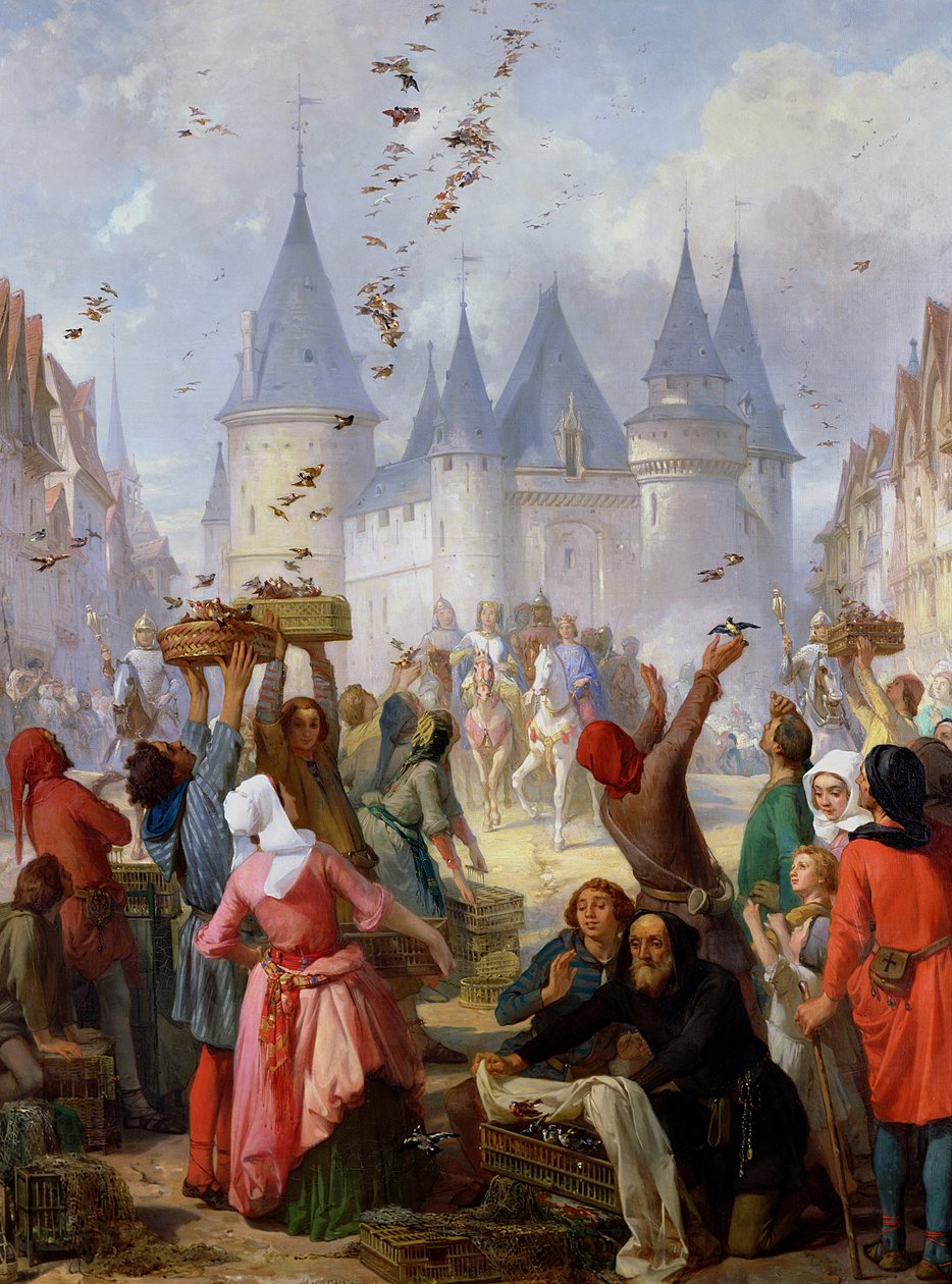 El regreso de San Luis (1214-70) y Blanca de Castilla (1188-1252) a Notre-Dame, París, antes de 1857 de Pierre Charles Marquis