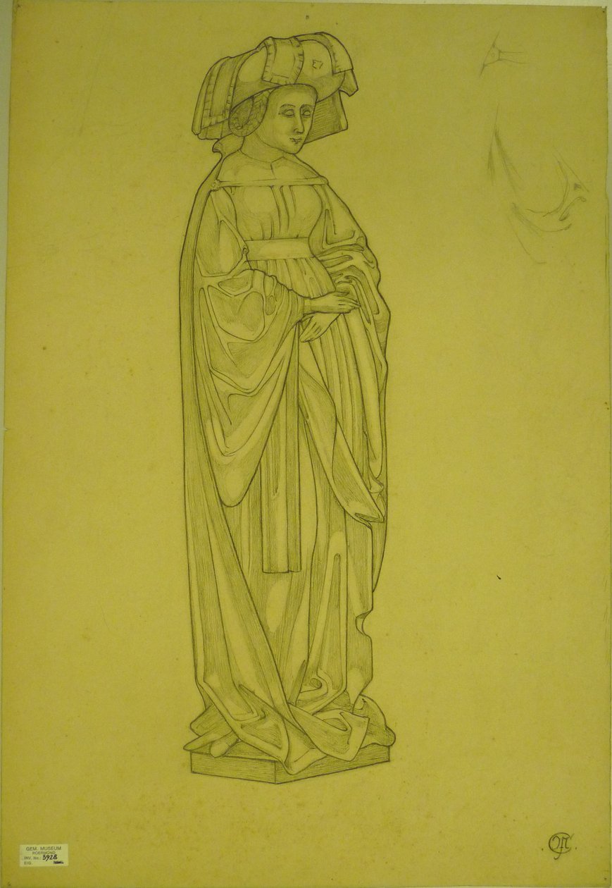 Dibujo después de uno de los dolientes de la tumba de Isabel de Borbón de Pierre Cuypers